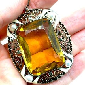 Argentium Citrine, Pearl, and Onyx Pendant